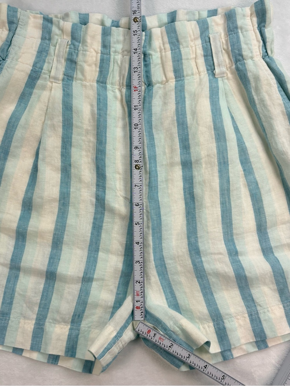 FAHERTY Cypress Catalina Stripe 100% Linen Paperbag Shorts Women’s Medium - Picture 9 of 9